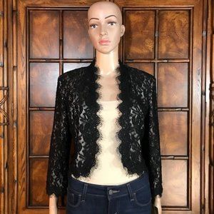 Kasper Gold Label Chic Night Eyelash Black/Nude Stretch Lace Crop Jacket